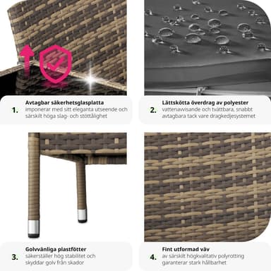 tectake Trädgårdsbänk med bord i konstrotting - natur/mörkgrå