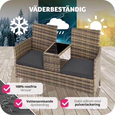 tectake Trädgårdsbänk med bord i konstrotting - natur/mörkgrå