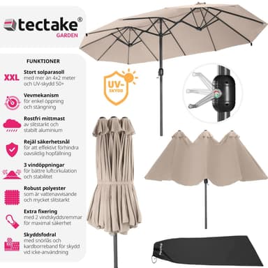 tectake Parasoll Silia 460x270cm med 3 vindskydd - beige