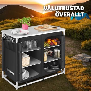 tectake Campingkök Deluxe med 6 fack - svart