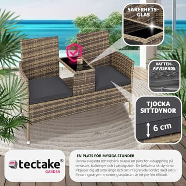 tectake Trädgårdsbänk med bord i konstrotting - natur/mörkgrå