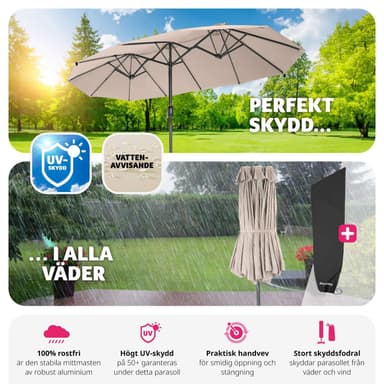 tectake Parasoll Silia 460x270cm med 3 vindskydd - beige