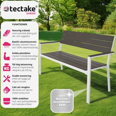 tectake Trädgårdsbänk Line 2-sits med aluminiumram 128x59x88cm - ljusgrå/vit