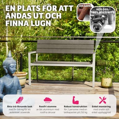 tectake Trädgårdsbänk Line 2-sits med aluminiumram 128x59x88cm - ljusgrå/vit
