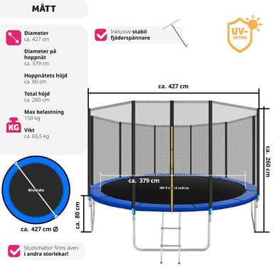 tectake Studsmatta Garfunky med skyddsnät , upp till 80 kg - 427 cm