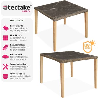tectake Rottingbord Tarent 93,5x93,5x75cm - natur