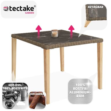 tectake Rottingbord Tarent 93,5x93,5x75cm - natur