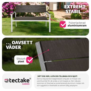 tectake Trädgårdsbänk Line 2-sits med aluminiumram 128x59x88cm - ljusgrå/vit