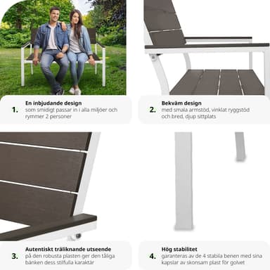 tectake Trädgårdsbänk Line 2-sits med aluminiumram 128x59x88cm - ljusgrå/vit