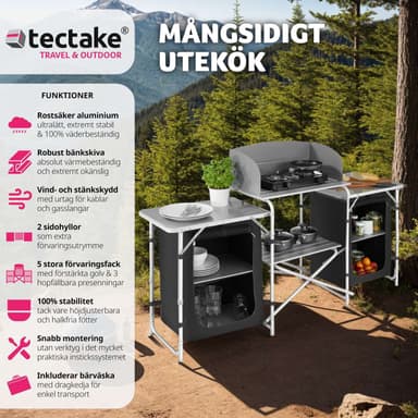 tectake Campingkök XXL med 5 fack - svart