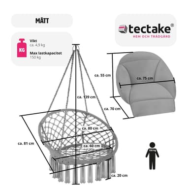tectake Hängstol Samira - grå
