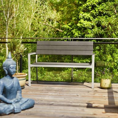 tectake Trädgårdsbänk Line 2-sits med aluminiumram 128x59x88cm - ljusgrå/vit