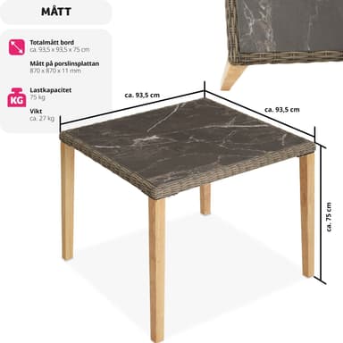 tectake Rottingbord Tarent 93,5x93,5x75cm - natur