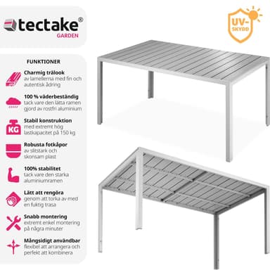 tectake Trädgårdsbord i aluminium Bianca höjdjusterbara fötter 150x90x74,5cm - silver/grå