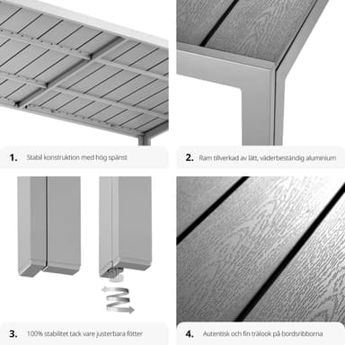 tectake Trädgårdsbord i aluminium Bianca höjdjusterbara fötter 150x90x74,5cm - silver/grå
