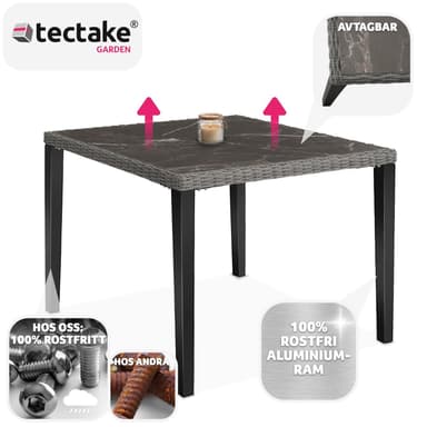 tectake Rottingbord Tarent 93,5x93,5x75cm - grå