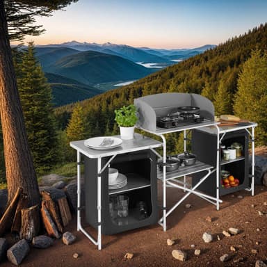 tectake Campingkök XXL med 5 fack - svart