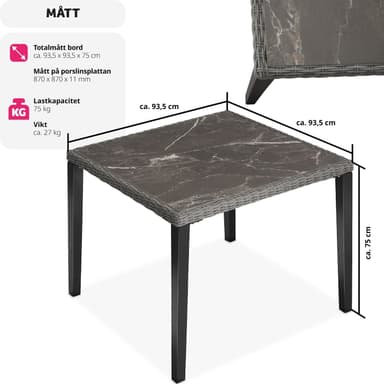 tectake Rottingbord Tarent 93,5x93,5x75cm - grå