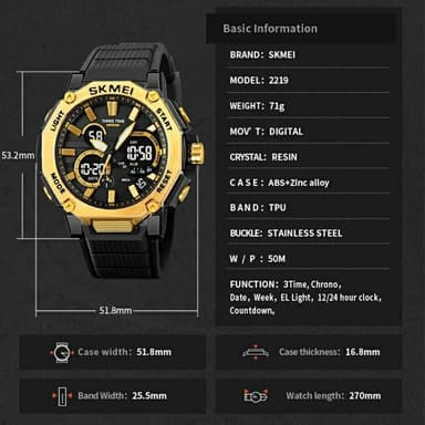 SKMEI Multi Digital Armbandsklocka Klocka Night Vision Elektronisk - Guld