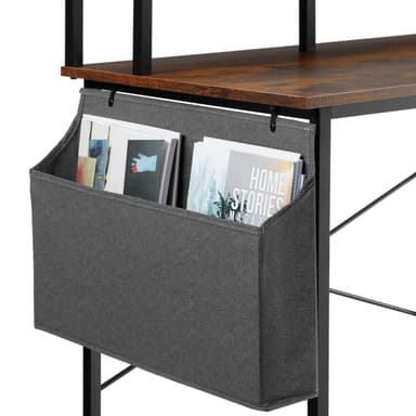 tectake Skrivbord med hylla och tygpåse - Industriellt mörkt trä, rustikt, 120 cm