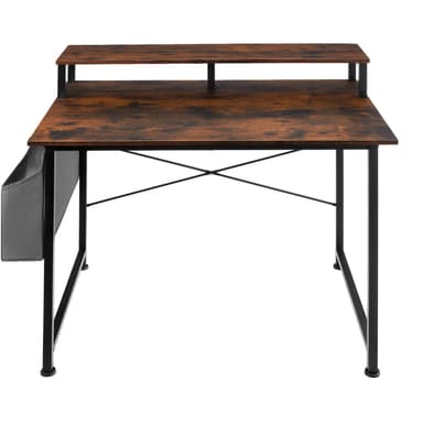 tectake Skrivbord med hylla och tygpåse - Industriellt mörkt trä, rustikt, 120 cm