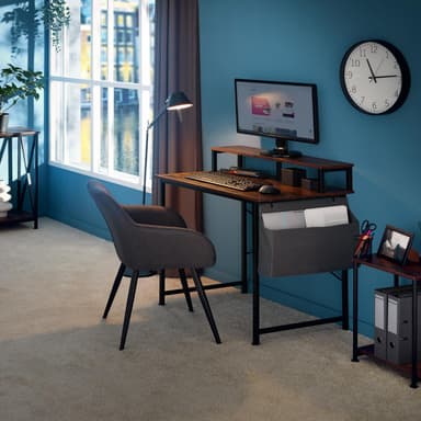 tectake Skrivbord med hylla och tygpåse - Industriellt mörkt trä, rustikt, 120 cm