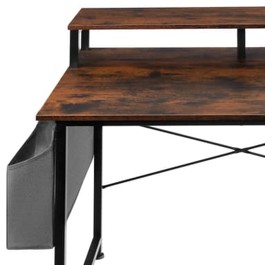 tectake Skrivbord med hylla och tygpåse - Industriellt mörkt trä, rustikt, 120 cm