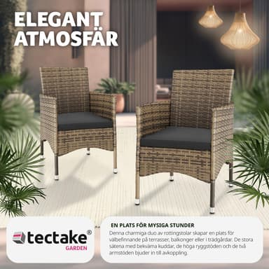 tectake 2 trädgårdsstolar i rotting Royan - natur/mörkgrå