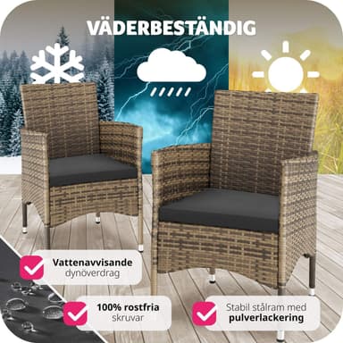 tectake 2 trädgårdsstolar i rotting Royan - natur/mörkgrå