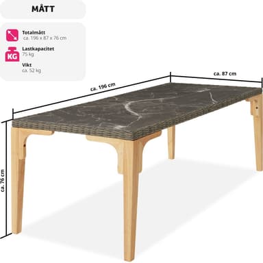 tectake Rottingbord Foggia 196x87x76cm - natur