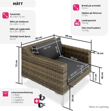 tectake Modulär rottingset Villanova aluminiumfåtölj - Antracitgrå melerad