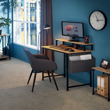 tectake Skrivbord med hylla och tygpåse - Industriellt lätt trä, ek Sonoma, 120 cm