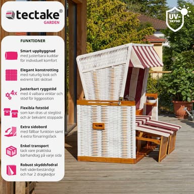 tectake Strandkorgstol med dyna, inkluderar överskyddsdrag - röd/vit