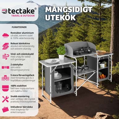 tectake Campingkök XXL med 5 fack - grå