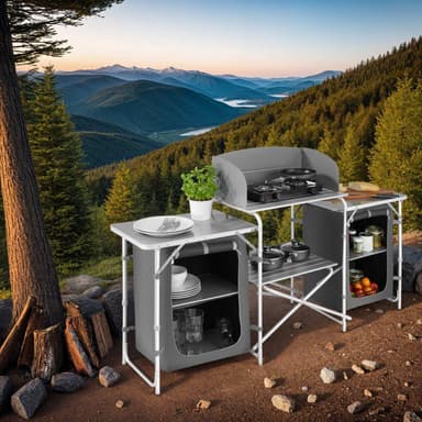 tectake Campingkök XXL med 5 fack - grå