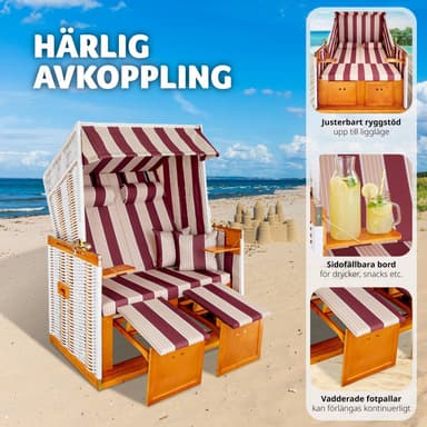 tectake Strandkorgstol med dyna, inkluderar överskyddsdrag - röd/vit