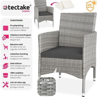 tectake 2 trädgårdsstolar i rotting Royan - ljusgrå/creme