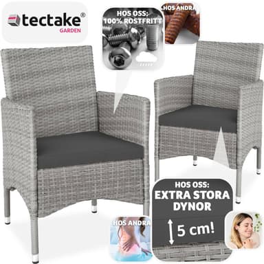 tectake 2 trädgårdsstolar i rotting Royan - ljusgrå/creme