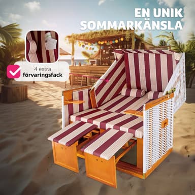 tectake Strandkorgstol med dyna, inkluderar överskyddsdrag - röd/vit