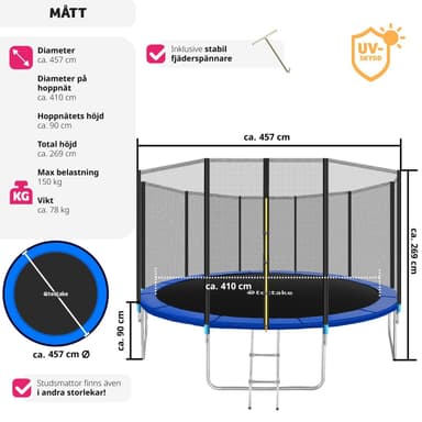 tectake Studsmatta Garfunky med skyddsnät , upp till 80 kg - 457 cm