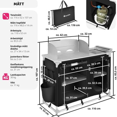 tectake Campingkök Lyx med 4 fack - svart
