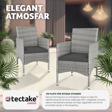 tectake 2 trädgårdsstolar i rotting Royan - ljusgrå/creme