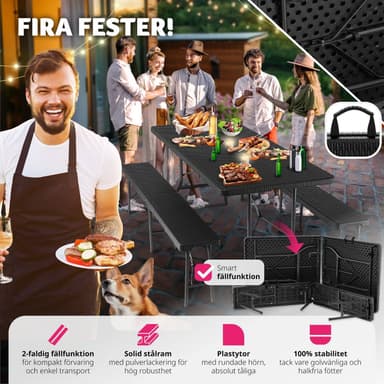 tectake Hopfällbar Campingbordsgrupp Vani i konstrotting - svart-rottinglook
