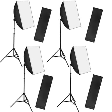 tectake Set med 4 studiolampor med softbox, stativ och väska - svart