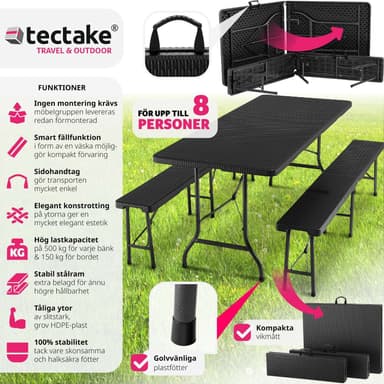 tectake Hopfällbar Campingbordsgrupp Vani i konstrotting - svart-rottinglook