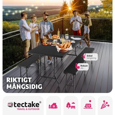 tectake Hopfällbar Campingbordsgrupp Vani i konstrotting - svart-rottinglook