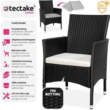 tectake 2 trädgårdsstolar i rotting Royan - svart/beige