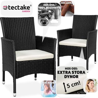 tectake 2 trädgårdsstolar i rotting Royan - svart/beige