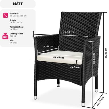 tectake 2 trädgårdsstolar i rotting Royan - svart/beige