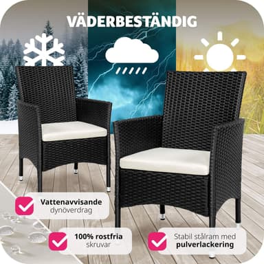 tectake 2 trädgårdsstolar i rotting Royan - svart/beige